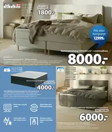 JYSK kundeavis Side 18: SKAUMA kontinentalseng grå-40 + FLYA overmadrass €6.000,00, Gavl 150x115 cm €1.800,00