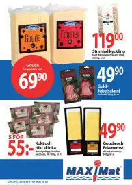 MaxiMat Töcksfors kundeavis uke 35 Side 2: Familjen Jacobsen kokt och rökt skinka €55,00, Gouda och Edamerost €49,90