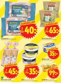 ICA Supermarket reklamblad vecka 35 Sida 5: Lönneberga basturökt skinka €40,00, Norrlands-Leväjn Polarbröd €45,00