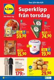 Lidl reklamblad vecka 36 Sida 28: ARLA Herrgård /Präst €74,90, Matriket Potatis €29,90