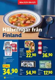 Lidl reklamblad vecka 36 Sida 12: KARTANON/HK/ATRIA/ Länkkorv €34,90, Apetit spenatsoppa €17,90