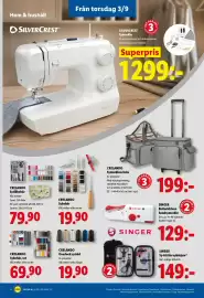 Lidl reklamblad vecka 36 Sida 21: SILVERCREST Symaskin €1.299,00, Crelando overlock sytråd €19,90