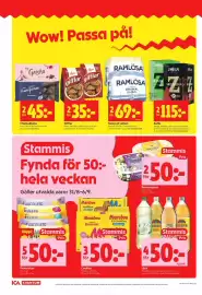ICA Kvantum reklamblad vecka 36 Sida 8: Läsk Trocadero, Loka crush, Champis €50,00, Zoegas Kaffe €115,00