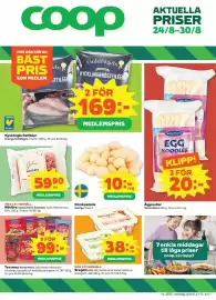 Coop Konsum reklamblad vecka 35 Sida 1: GuldFågeln kycklingbröstfiléer €169,00, Santa Maria äggnudlar €20,00