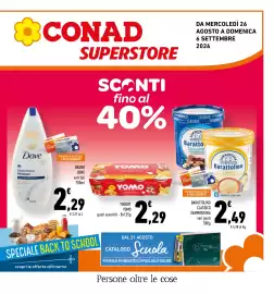 Volantino Conad Superstore Pagina 1: Barattolino classico Sammontana €2,49, Yogurt Yomo €2,29