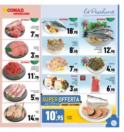 Volantino Conad Superstore Pagina 13: Hamburger di salsiccia €3,90, Spigola Italia Percorso Qualità Conad €12,90