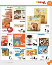 Volantino Conad City Pagina 15: Cereali Conad assortiti €1,79, Fette biscottate Mulino Bianco malto d'orzo - cereali €1,59