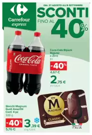 Volantino Carrefour Express Pagina 1: Stecchi Magnum Gusti Assortiti Conf. 4 pz €3,39, Coca Cola Bipack Regular o Zero €2,75