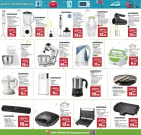 Volantino Happy Casa Pagina 10: Mini bistecchiera DCG €12,99, Impastatrice multifunzione Dictrolux €44,99