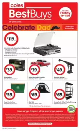Coles catalogue week 35 Page 14: Gint's Singing Fish €39,00, Retro Bluetooth Speaker €39,00