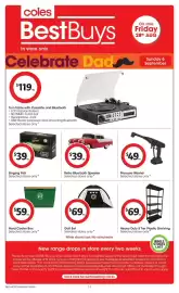 Coles catalogue week 35 Page 14: Gint's Singing Fish €39,00, Retro Bluetooth Speaker €39,00