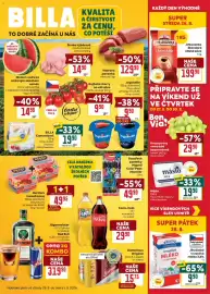 Billa leták týden 35 Strana 1: Šunka výběrová €14,90, Rajčata cherry na větvičce €9,90