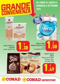 Volantino Conad Superstore Pagina 1: Pasta di semola La Molisana €1,38, Biscotti Mulino Bianco €1,49