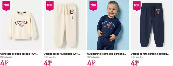 Catálogo Pepco Página 4: Calças de fato de treino para be €4,50, Camisola de bebé college 100% €4,50