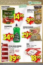 Matvärlden Tensta reklamblad vecka 35 Sida 4: Minella tomat pure €14,95, Danpo kycklingklubbor €39,95