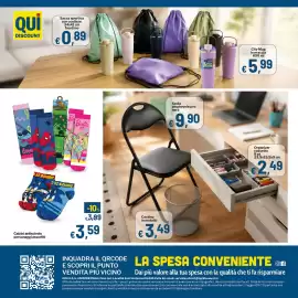 Volantino Qui Discount Pagina 12: Calzini antiscivolo personaggi assortiti €3,59, Sedia pieghevole pvc nera €9,90