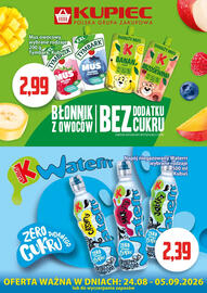 Kupiec gazetka Strona 4: Napój niegazowany jabłko Kubuś Waterrr €2,39, Mus owocowy brzoskwinia jabłko Kubuś €2,99