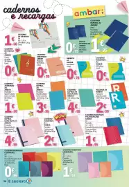 Folheto E.Leclerc Página 14: Sebenta ambar €0,75, Caderno agramado polipropileno ambar €1,95