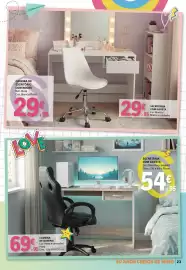 Folheto E.Leclerc Página 23: Secretária com gaveta €54,00, Cadeira de escritório com rodas €29,95