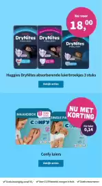 Plein.nl folder Pagina 13: Huggies DryNites absorberende luierbroekjes €18,00, Confy luiers €0,14