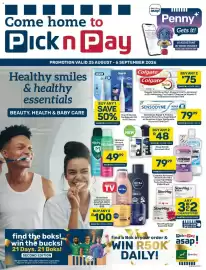 Pick n Pay catalogue Page 1: Colgate Total Toothpaste Assorted €75,00, Listerine Total Care €79,99