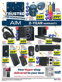 Pick n Pay catalogue Page 4: AIM Funk Portable Speaker €299,99, AIM 2.0 Channel Monitor Speaker €699,00