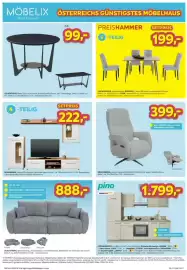 Möbelix Prospekt Seite 1: RELAXSESSEL, Leinen Hellgrau, Füße Chromfarben €399,00, Tischgruppe €199,00