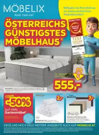 Möbelix Prospekt woche 35 Seite 1: Boxspringbett €555,00, Ondega Spannleintuch Eva €2,00