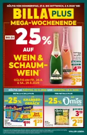 Billa Flugblatt woche 35 Seite 1: GÜLTIG VON DONNERSTAG, 27.8. BIS MITTWOCH, 2.9.2026" BEI BILLA PLUS MEGA-WOCHENENDE BIS ZU