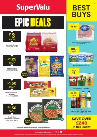 SuperValu leaflet Page 1: Denny Deli Style Crumbed Ham €1,50, Lucozade Energy 6 pack €3,00