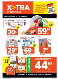 Coop Extra reklamblad vecka 36 Sida 1: Morötter i påse €7,90, Kycklingfärs €29,90