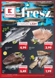 Kaufland gazetka tydzień 35 Strona 1: Halibut tusza 100 g €5,49, Łosoś atlantycki patroszony 100 g €4,99
