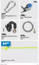 Biltema kundeavis Side 7: Vinsj, 1140 kg, bånd €799,00, Karabinkrok galvanisert €17,90