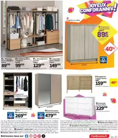 Catalogue Conforama page 27: Armoire portes coulissantes Swing €479,99, Space Rangement 2 portes €89,99