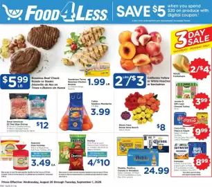 Food 4 Less weekly ad week 35 Page 1: Cuties seedless mandarins €3,99, Modelo, Pacifico, Corona or Heineken €24,99
