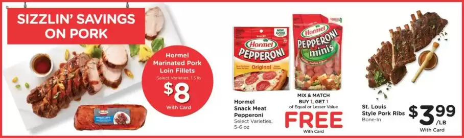 Fred Meyer weekly ad week 35 Page 12: St. Louis Style Pork Ribs €3,99, Hormel marinated pork loin fillets €8,00