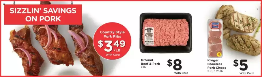 Dillons weekly ad week 35 Page 11: Kroger boneless pork chops €5,00, Ground Beef & Pork €8,00
