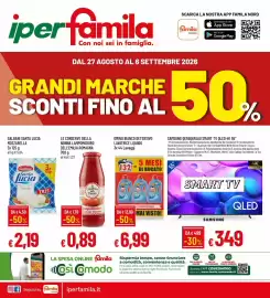 Volantino IperFamila Pagina 1: Samsung QLED 4K 55" €349,00, Le conserve della nonna lampomodoro dell'Emilia Romagna €0,89