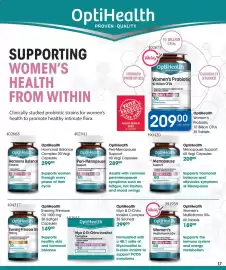 Clicks catalogue Page 17: OptiHealth Hormone Balance Complex €299,00, OptiHealth Peri-Menopause Support €289,00