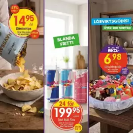 EKO reklamblad Sida 4: Red Bull Flak €199,95, Eko lösviktsgodis €6,98