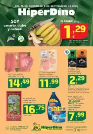 Folleto HiperDino Página 1: Citterio - mortadela italiana ovalada €11,99, Plátano €1,29