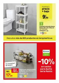 Catálogo Leroy Merlin Página 45: Blanco - estantería de baño nerea €9,99, Home - organizador de ducha remix cromo €17,99