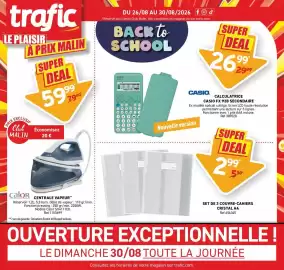 Catalogue Trafic semaine 35 page 1: Cristal Couvre-cahiers €2,99, Calor Centrale vapeur €59,99