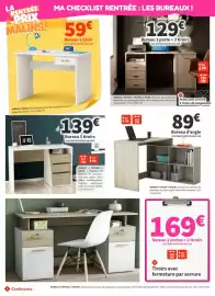 Catalogue Conforama page 2: Bureau 1 tiroir structure en panneau de particules, recouvert papier d'écrée blanc €59,00