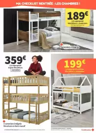 Catalogue Conforama page 22: Lit superposé cabane 90x190cm + sommiers €199,00