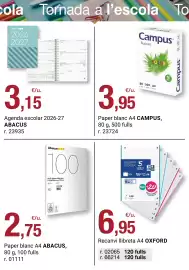 Folleto BonpreuEsclat Página 11: Paper blanc A4 ABACUS €2,75, Oxford Recanvi Ilibreta A4 €6,95