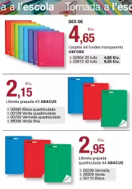 Folleto BonpreuEsclat Página 12: Abacus llibreta grapada quadrículada A4 €2,95, Oxford carpeta a4 fundes transparents €4,65