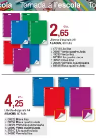 Folleto BonpreuEsclat Página 13: Abacus llibreta d'espirals A4 €4,25, Abacus llibreta d'espirals A5 €2,65