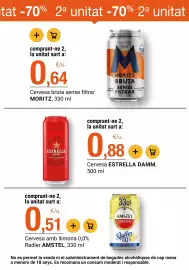 Folleto BonpreuEsclat Página 55: Amstel Radler €0,51, Moritz cervesa bruta sense filtrar €0,64