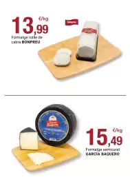 Folleto BonpreuEsclat Página 93: García Baquero formatge semicurat €15,49, Bonpreu formatge rotlle de cabra €13,99